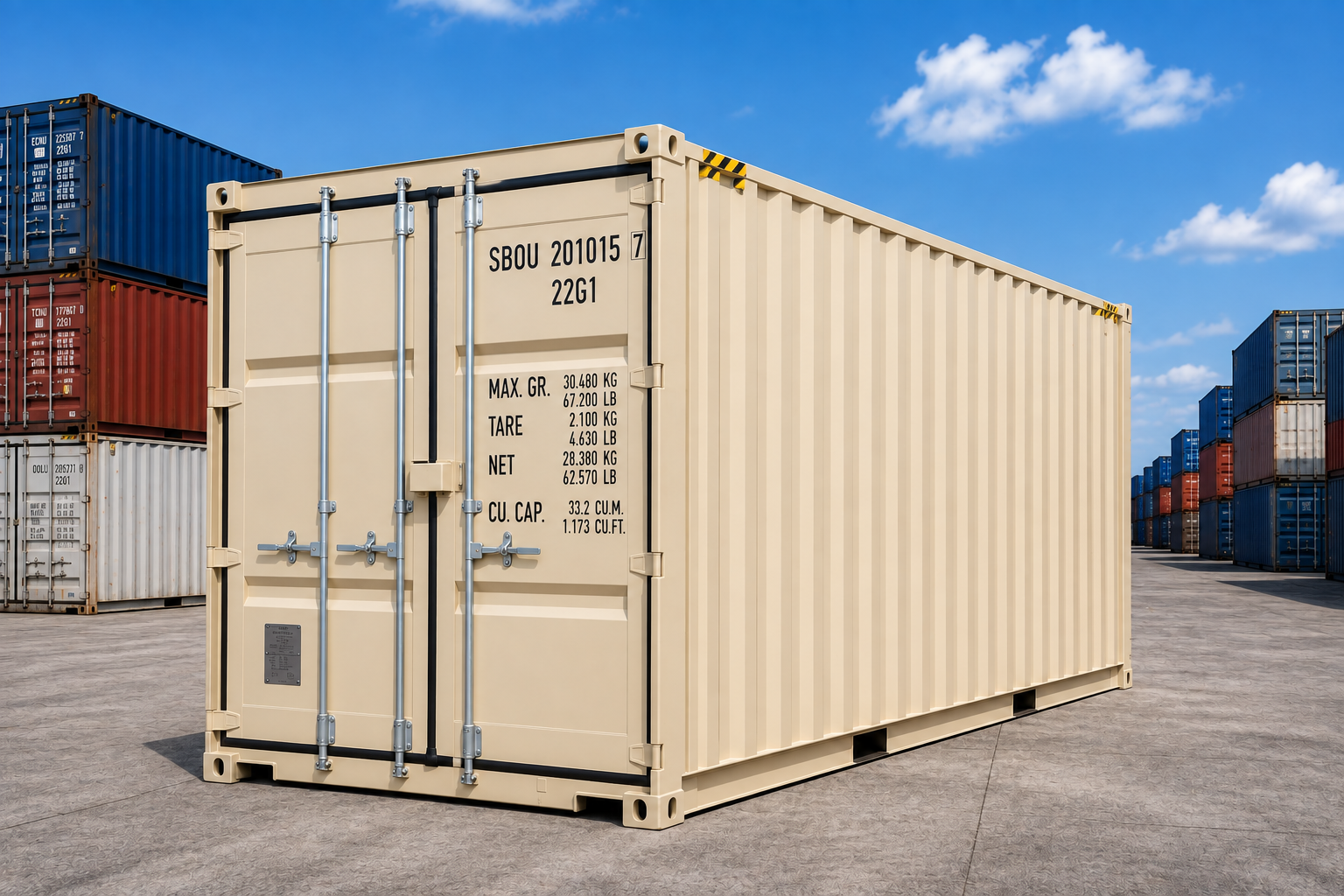 20-foot storage container available for rent and sale